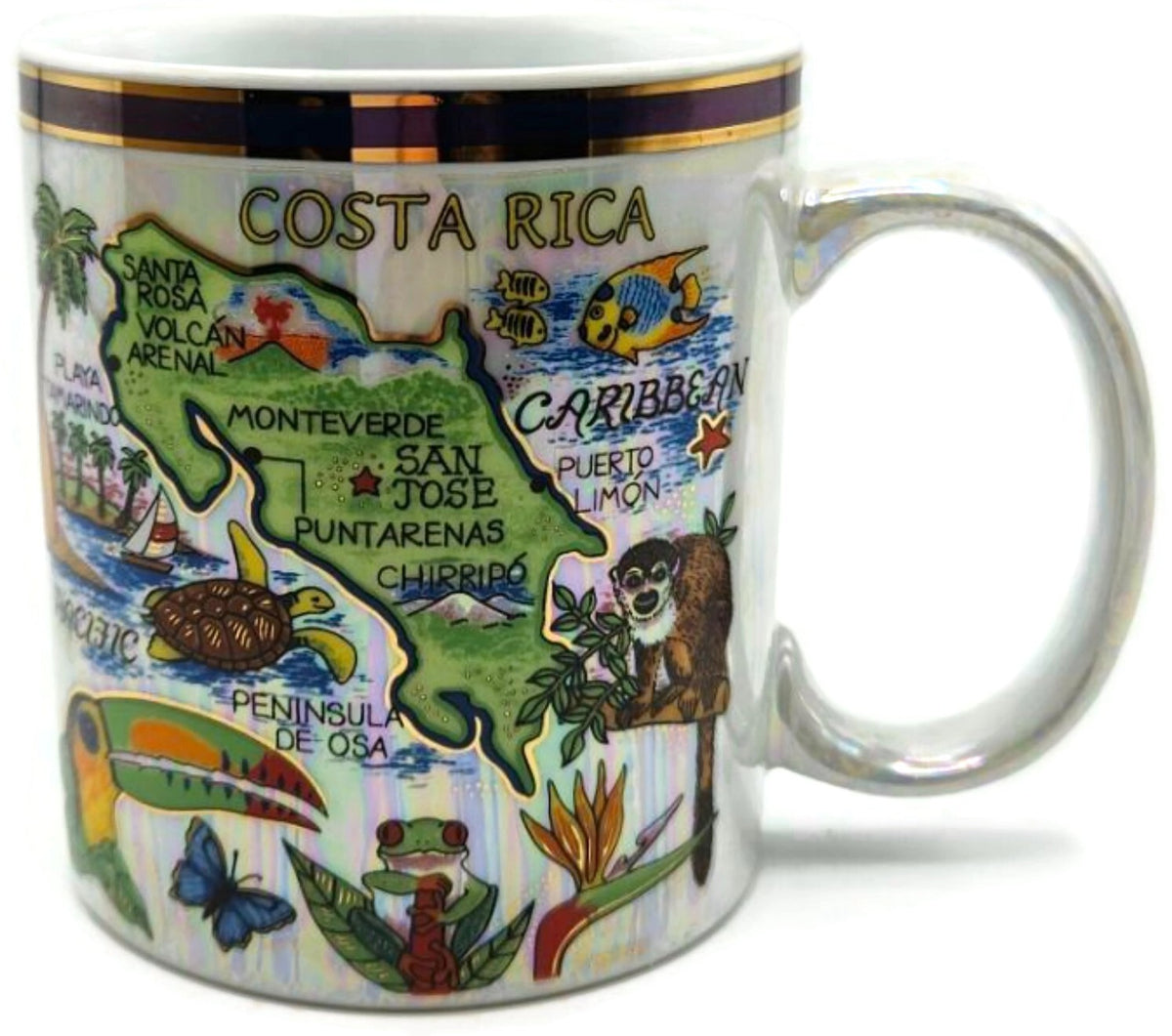 Costa Rica Map Iridescent Pearl Finish Souvenir Gift Cup Coffee Tea Mug 12oz0