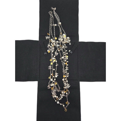 Chanel CoCo Three Strand Chain Faux Pearl Hearts Clover CC Logo Charm Necklace13