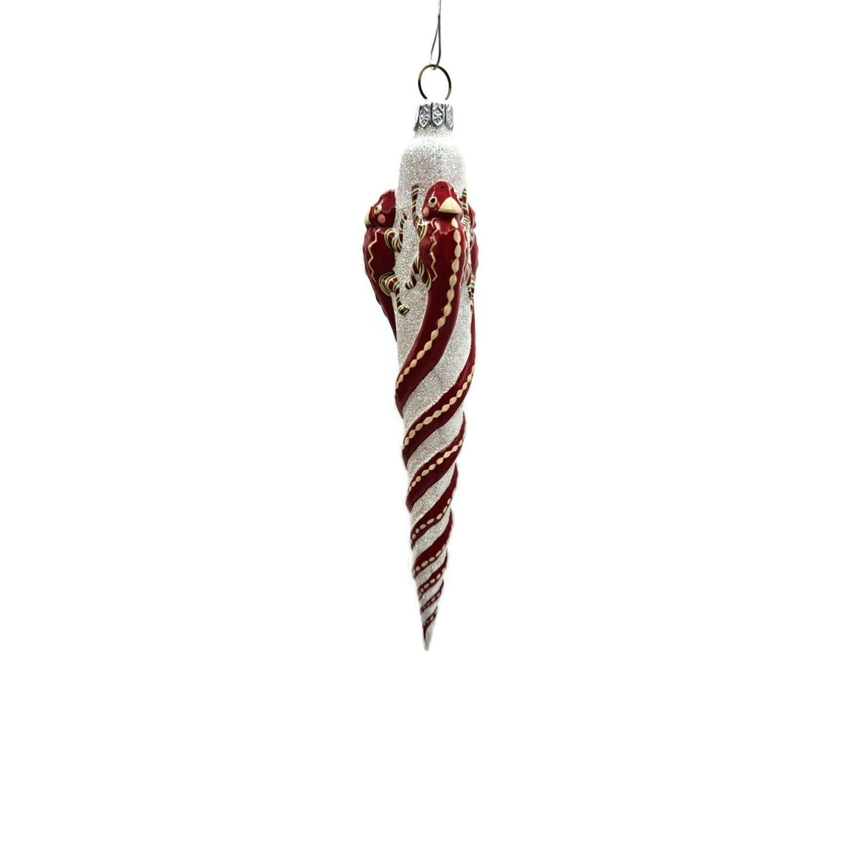Patricia Breen Chameleon Icicle Red Glittered Striped Christmas Ornament 28115