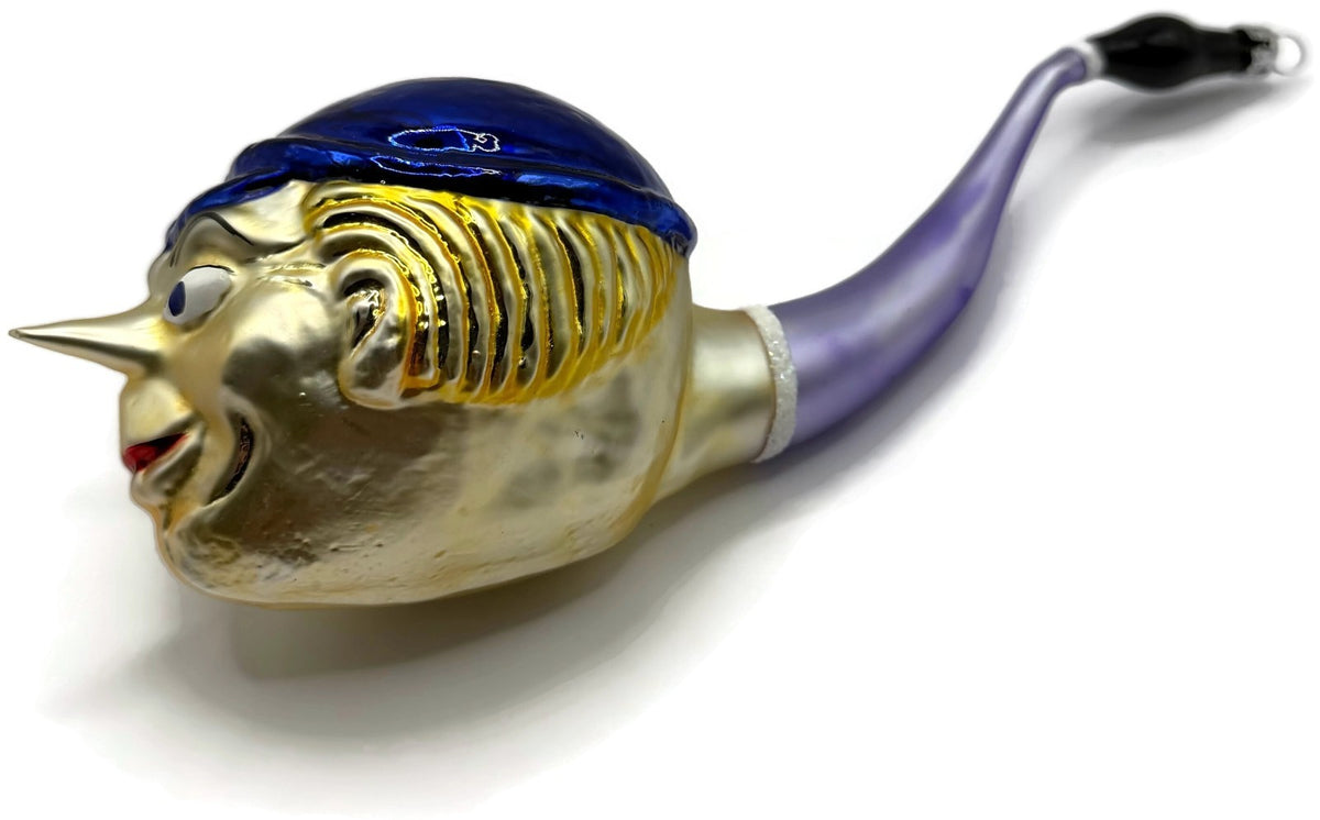 Christopher Radko 1994 Jockey Pipe Blue Gold Glass Ornament 94 051 05