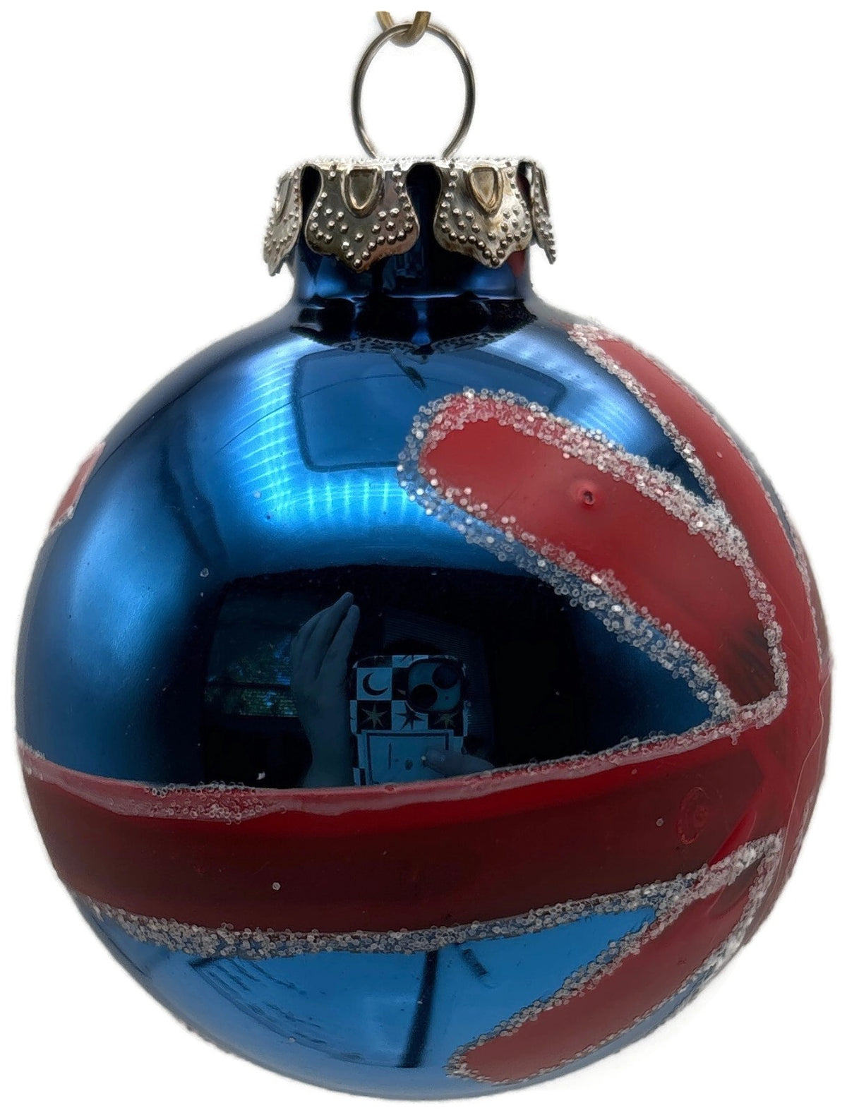 Union Jack British Flag Blue Red Glitter Glass Ball Christmas Tree Ornament UK7