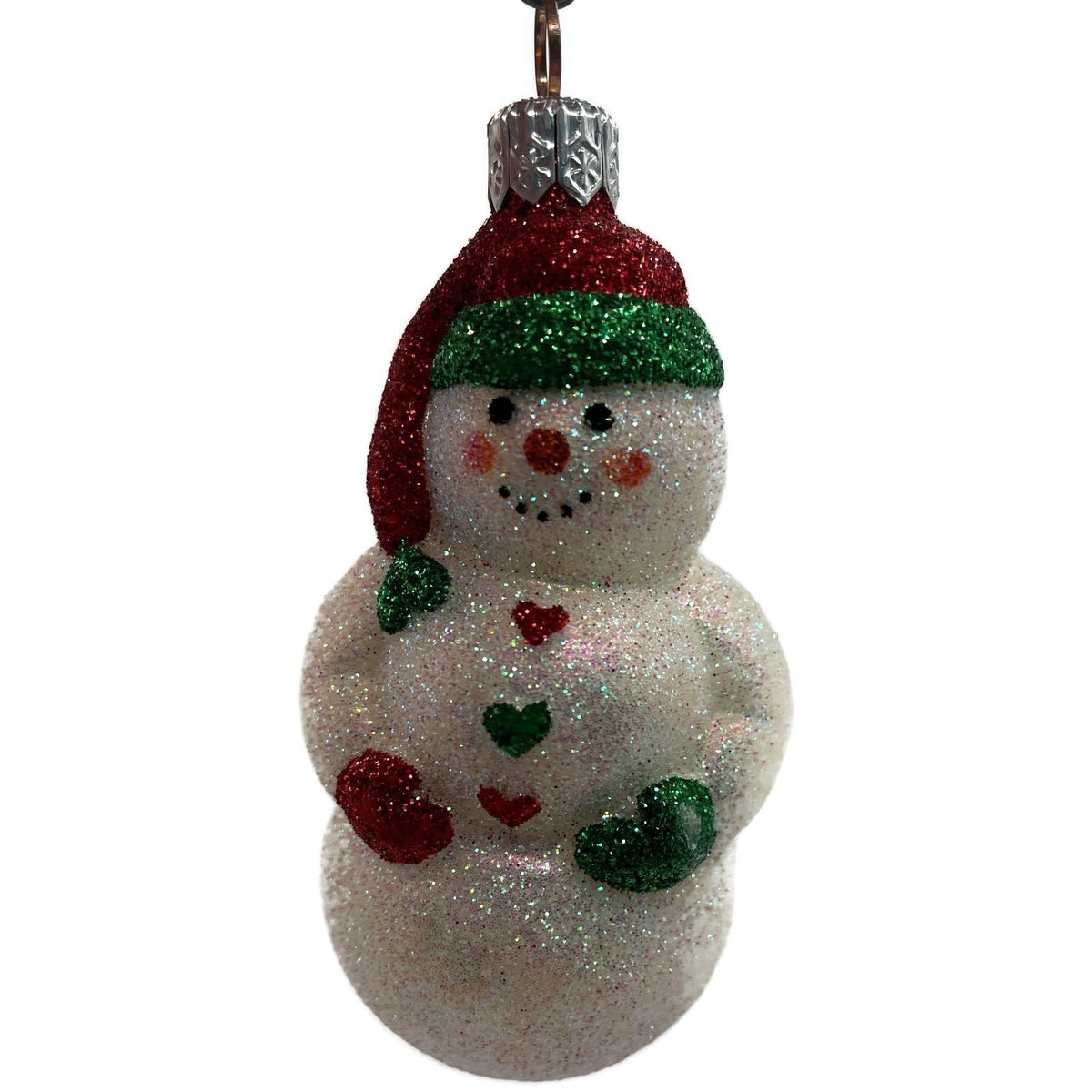 Patricia Breen Loving Snowman Green Red Hearts Glittered Christmas Ornament 21141