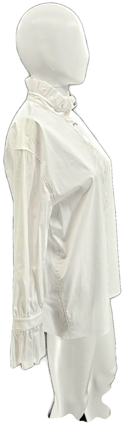 Burberry London Women's White Ruffle Collar Cuff Cotton Button Up Shirt US 6 NWT6