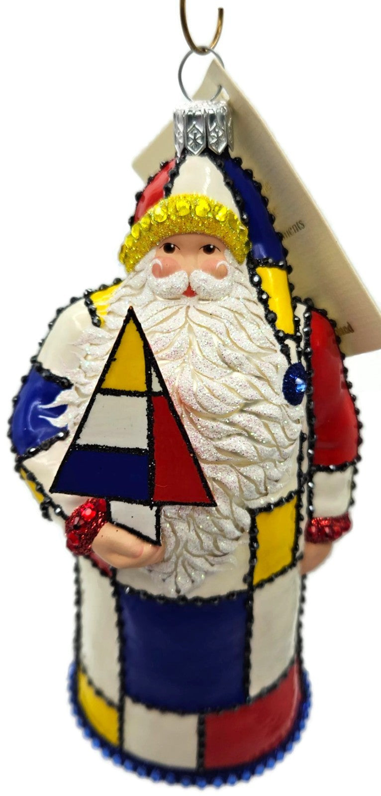 Patricia Breen De Stijl Santa Red Yellow Art Crystals Christmas Ornament 30077