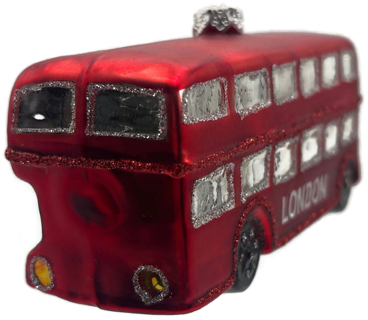 St Nicholas Square London Double Decker Bus Red Glass Christmas Ornament4