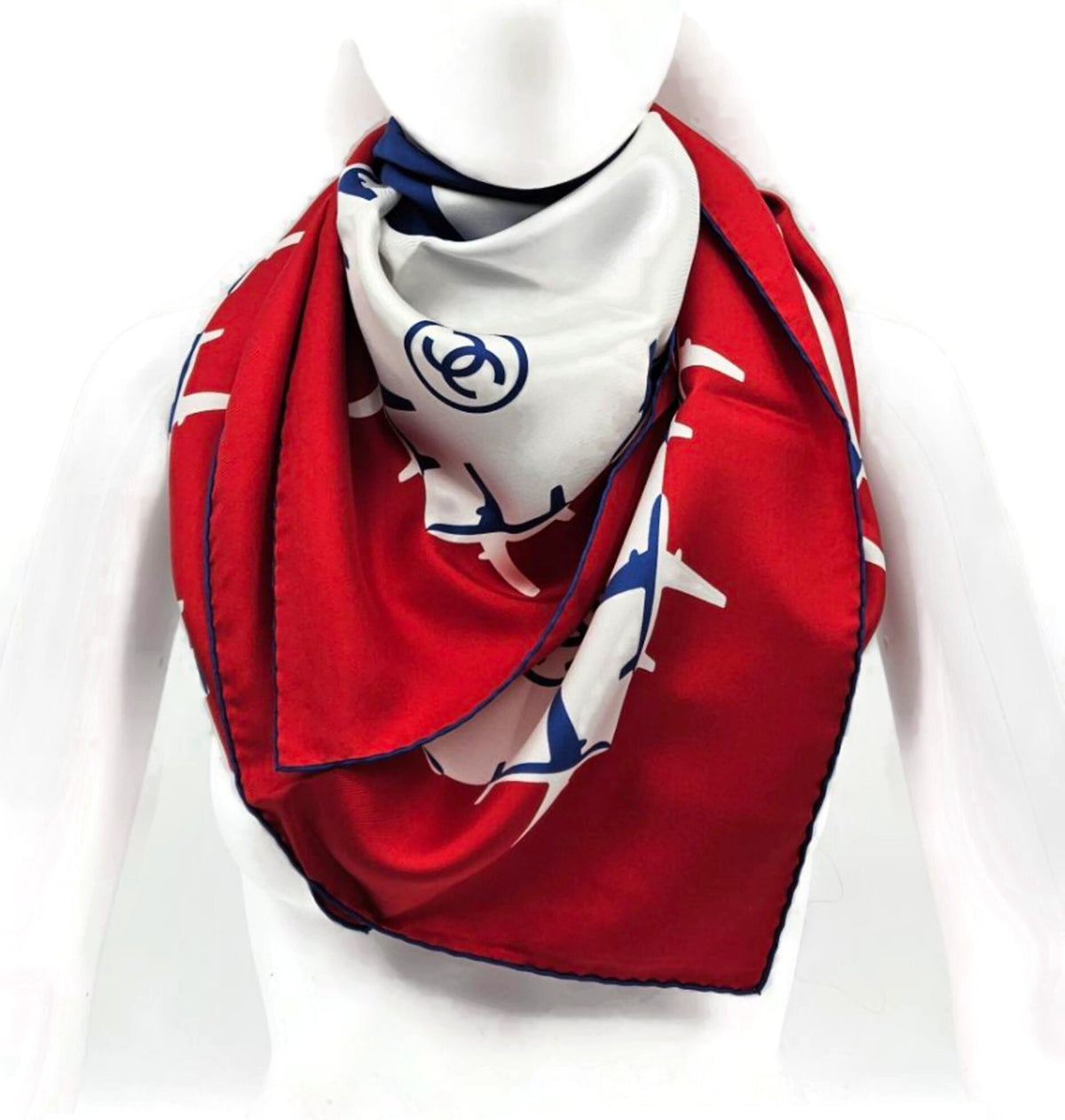 Chanel 16S Airport Airline CC Logo Silk Square Scarf Red White Lagerfeld NWT3