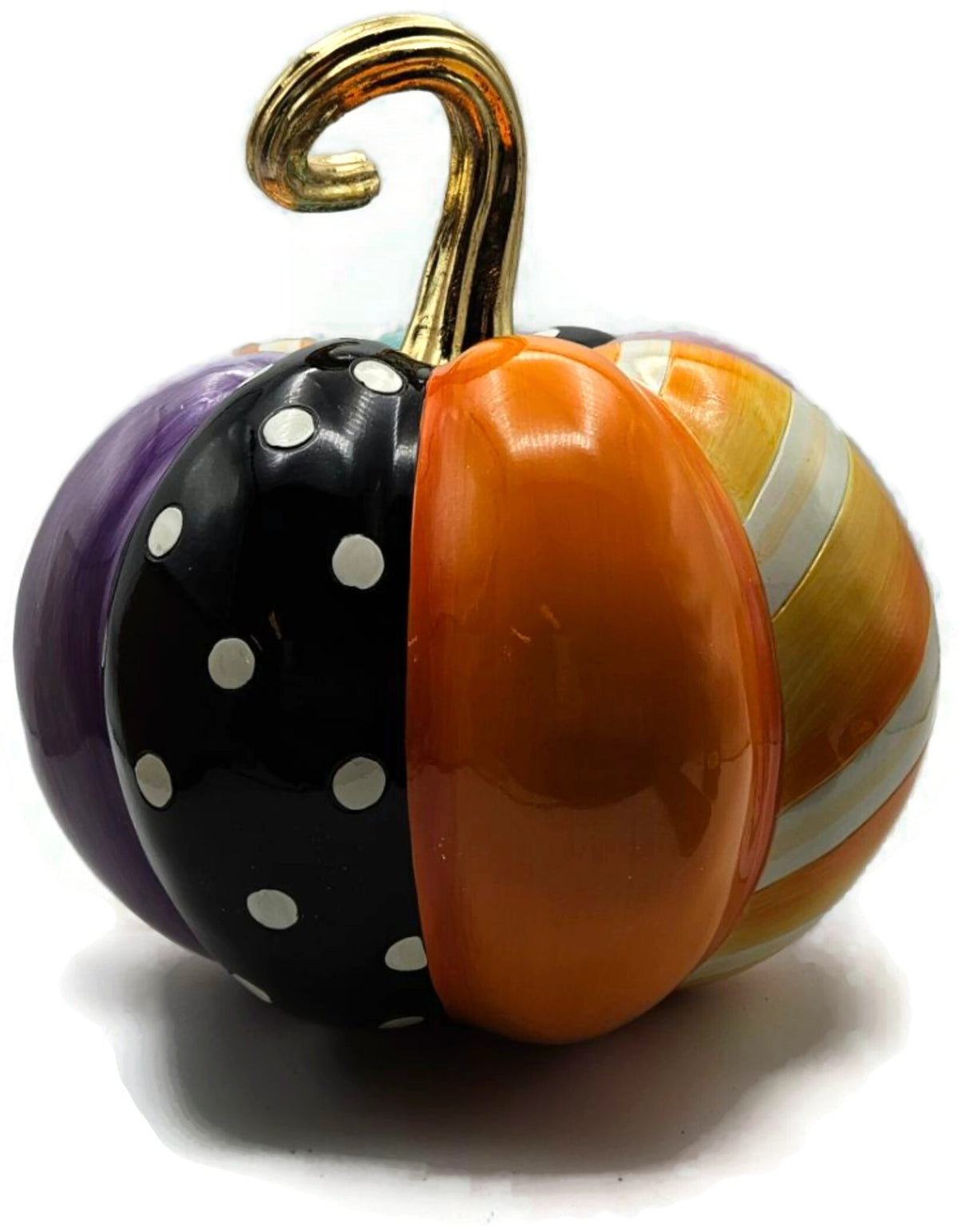 MacKenzie Childs Halloween Whimsy Patchwork Medium Pumpkin Polka Dots Stripes 8