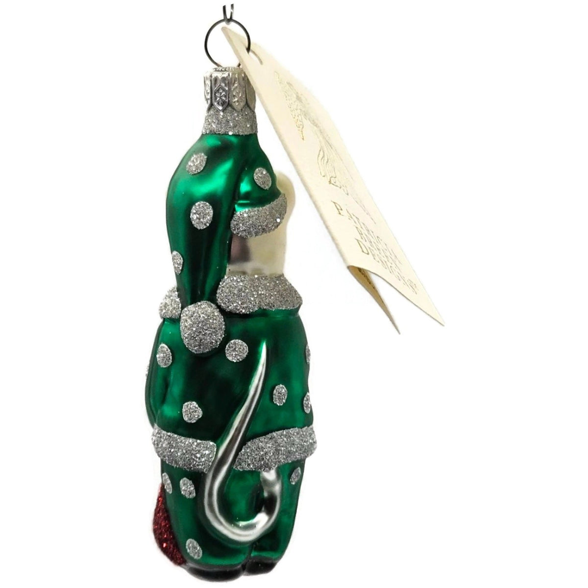 Patricia Breen Festive Mouse Green Silver Dots Glass Christmas Ornament 9611A8