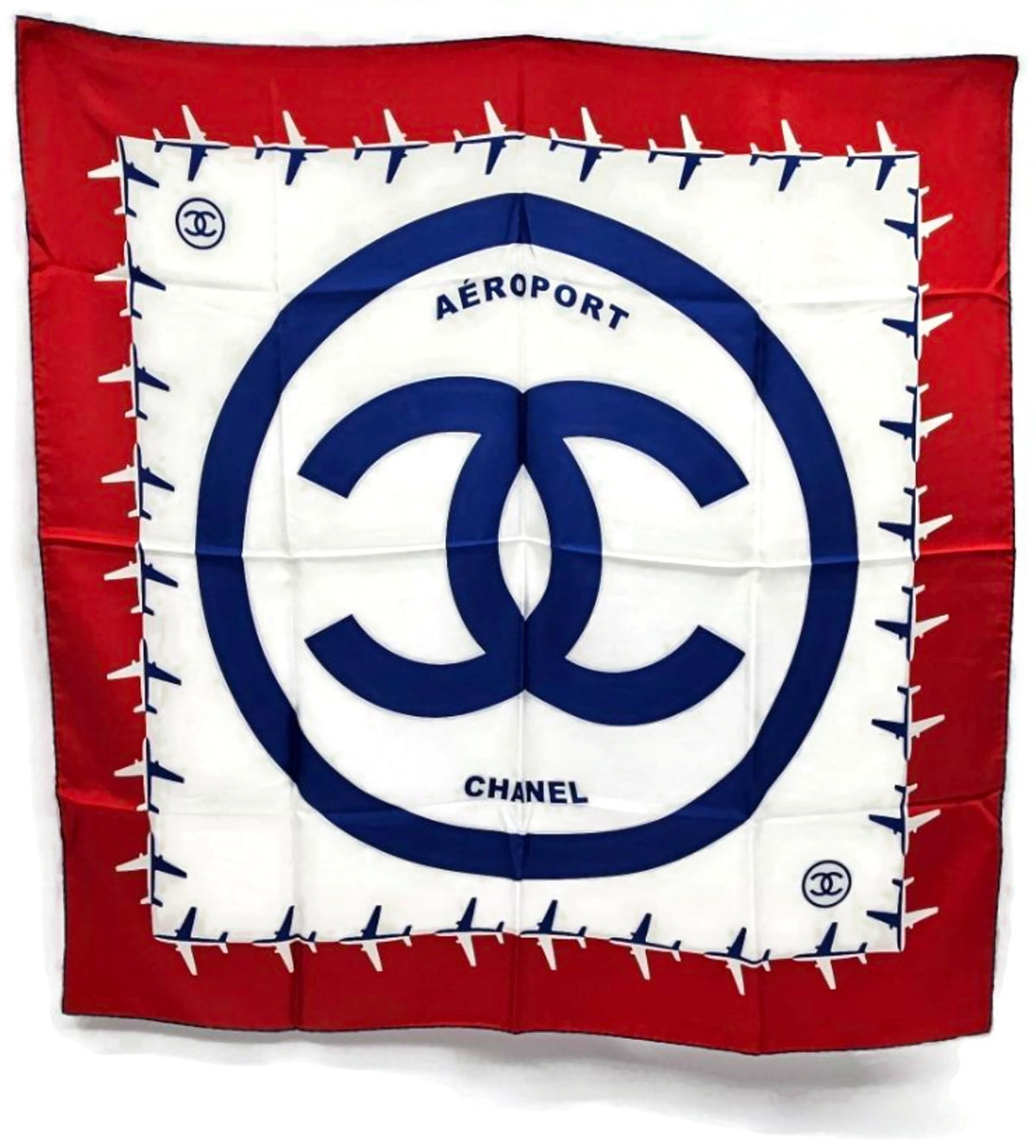 Chanel 16S Airport Airline CC Logo Silk Square Scarf Red White Lagerfeld NWT0