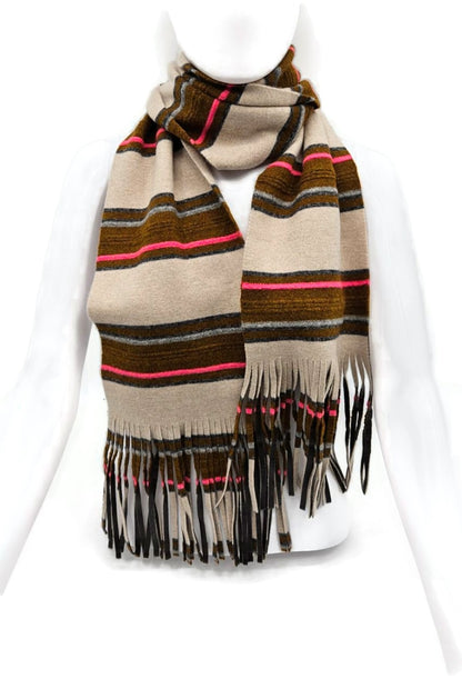 Chanel 14A Paris Dallas Cashmere Scarf Wrap Stole Striped Pink Fringe Italy NWT0