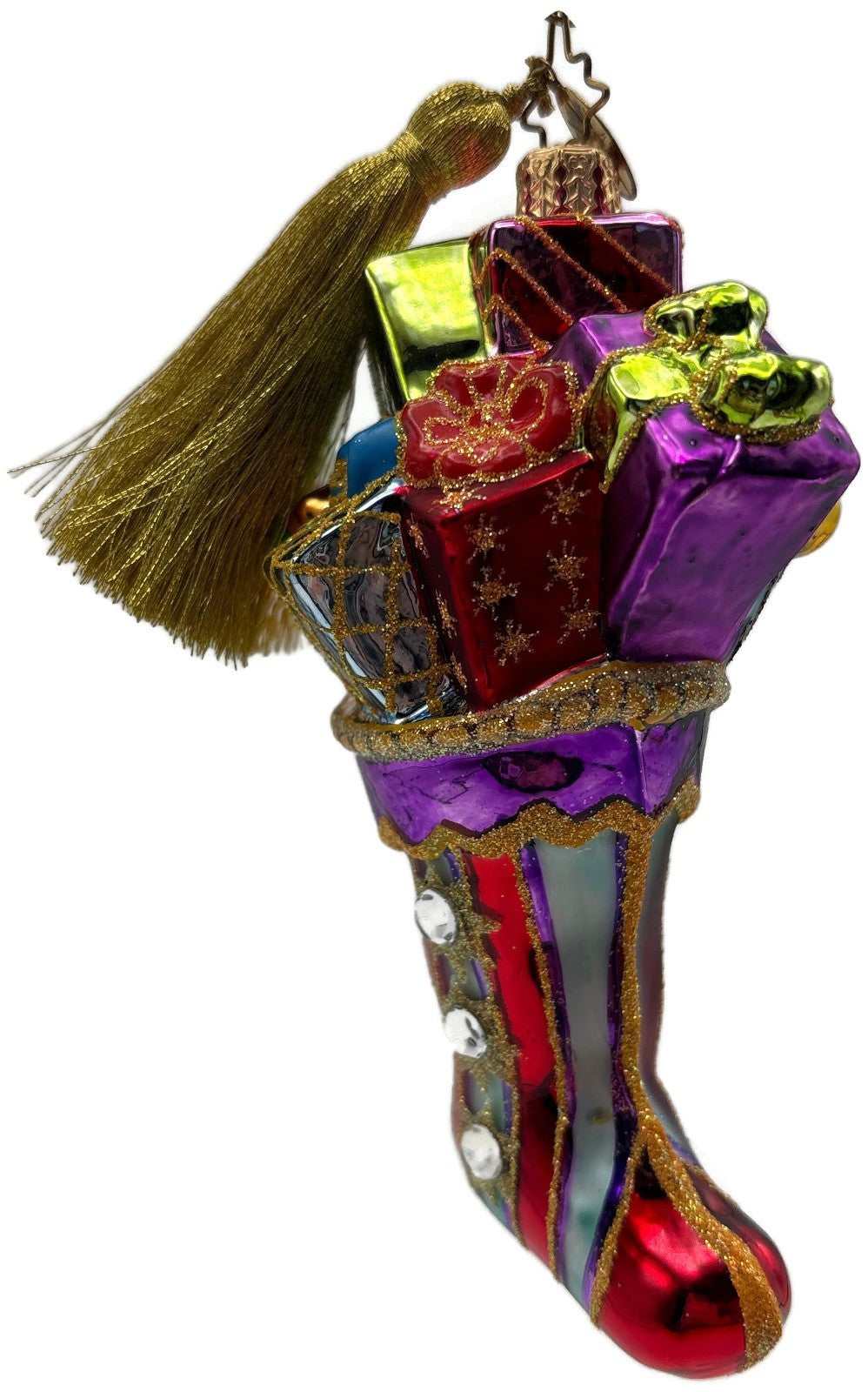 Christopher Radko Tasselet Trim Gifts Stocking Glass Christmas Ornament 30117476