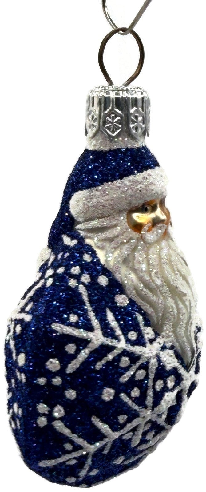 Patricia Breen Snowflake Noel Blue Santa Hexagon Glass Christmas Ornament 22574