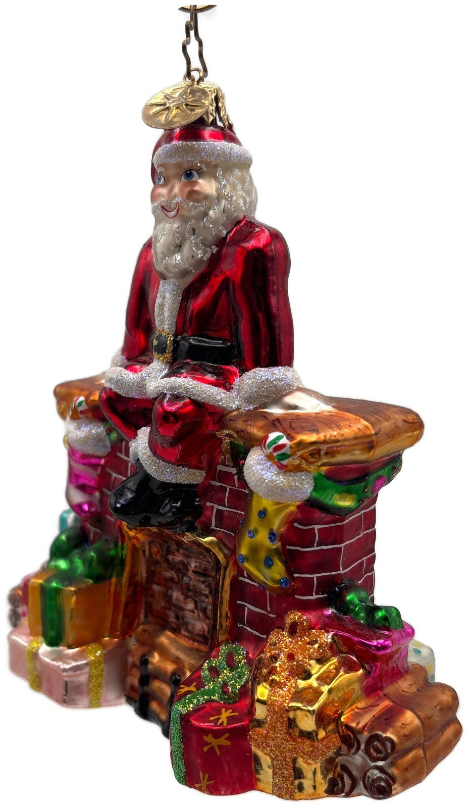 Christopher Radko Santa Pause Gifts Fireplace Glass Christmas Ornament 10101731