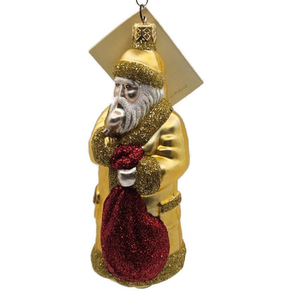 Patricia Breen Shhh Santa Gold Red Bag Glittered Glass Christmas Ornament 964310