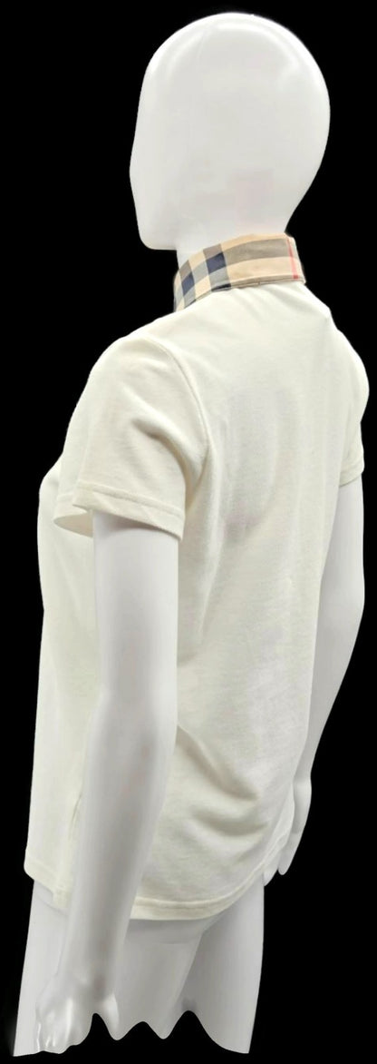 Burberry White Check Collar Short Sleeve Polo Shirt Women's Medium NWT3