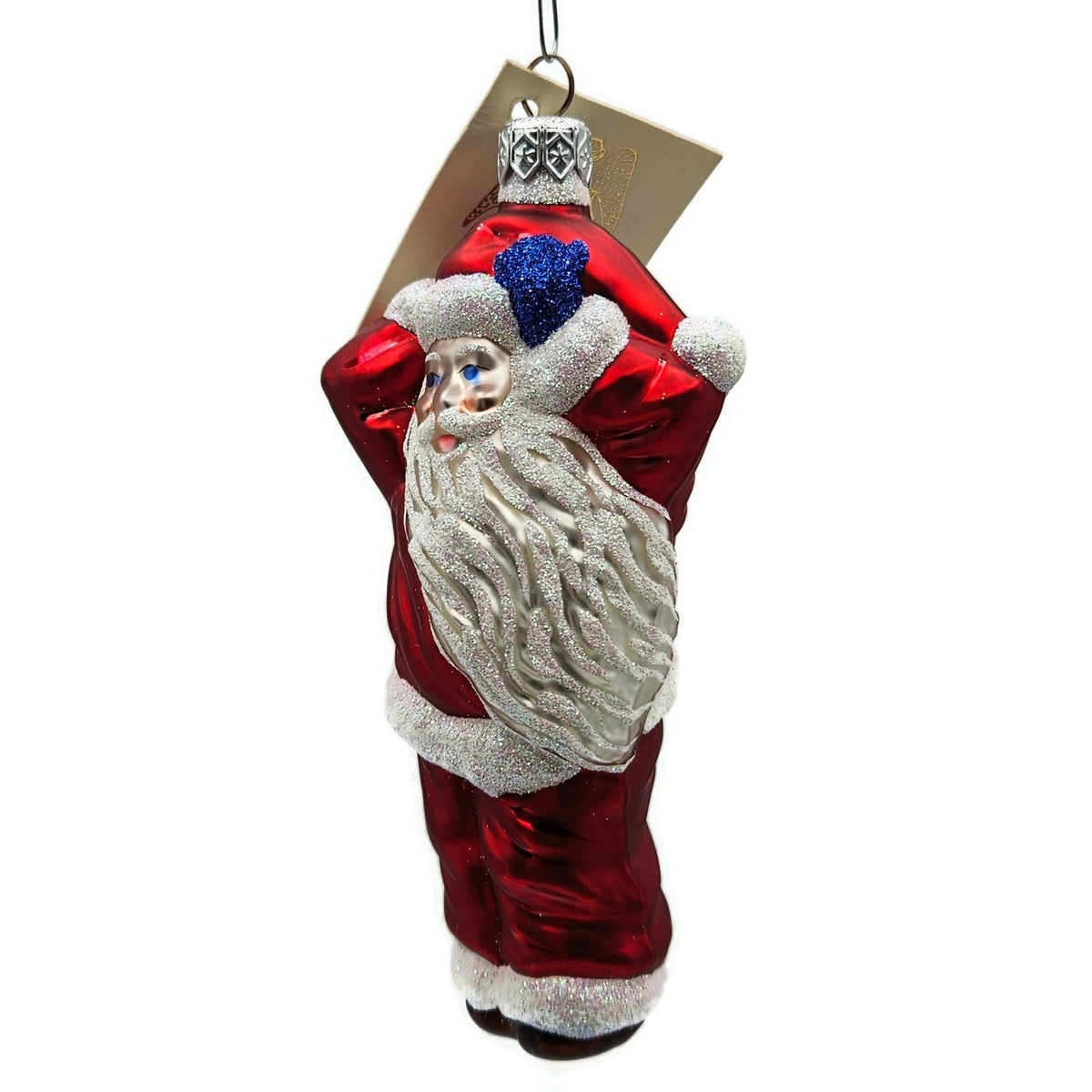 Patricia Breen Hold Onto Your Hat Red Santa Claus Glass Christmas Ornament 97213