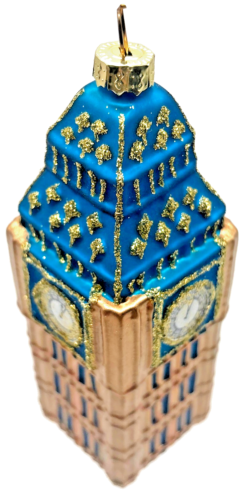 London Big Ben Clock Tower Blue Gold Glass Christmas Ornament England UK8
