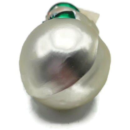 Patricia Breen Snowman Green Pearl White Striped Glass Christmas Ornament 95238