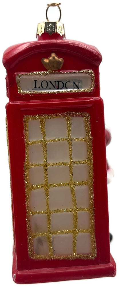 World Market England Glass Santa with London Phone Boot Christmas Tree Ornament6