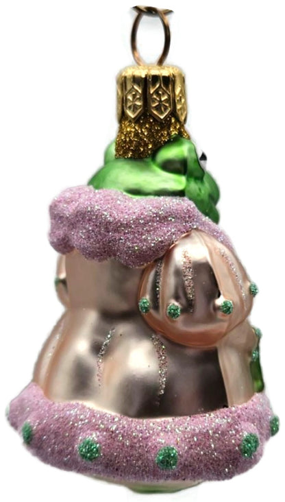 Patricia Breen Frog Princess Miniature Pink Green Dots Christmas Ornament 98135