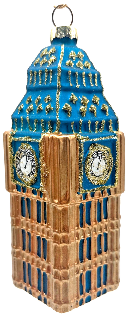 London Big Ben Clock Tower Blue Gold Glass Christmas Ornament England UK6