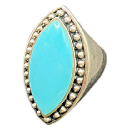 925 Sterling Silver Thailand Statement Turquoise Ring Marquise Gemstone Size 82