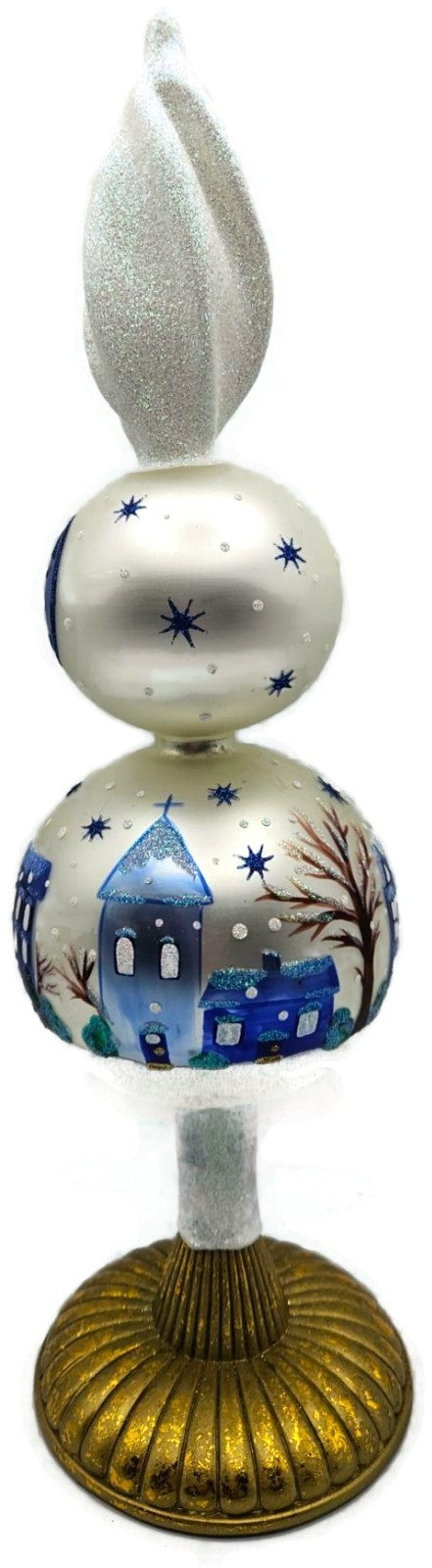 Patricia Breen Village Finial Pearl Snow Blue Stars Christmas Tree Topper 96806