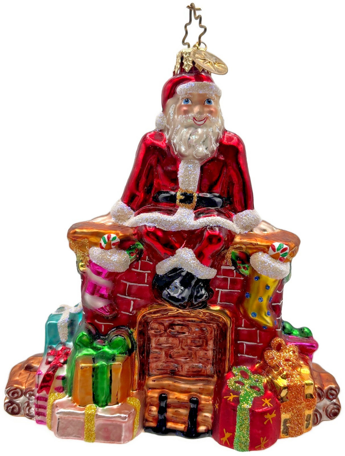 Christopher Radko Santa Pause Gifts Fireplace Glass Christmas Ornament 10101730