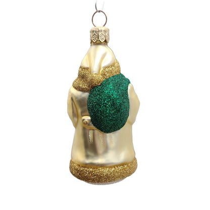 Patricia Breen Miniature Santa and Teddy Gold Green Sack Christmas Ornament 99537