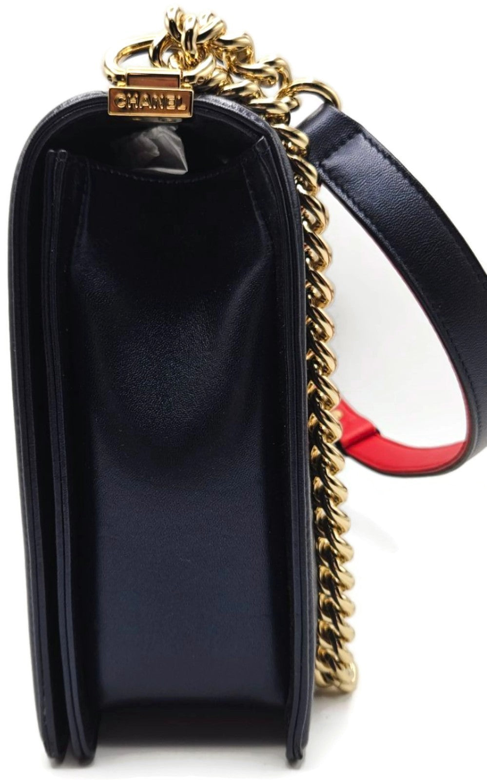 CHANEL Large Boy Flap Bag Navy Blue Calfskin Leather Gold Hardware Shoulder Bag9