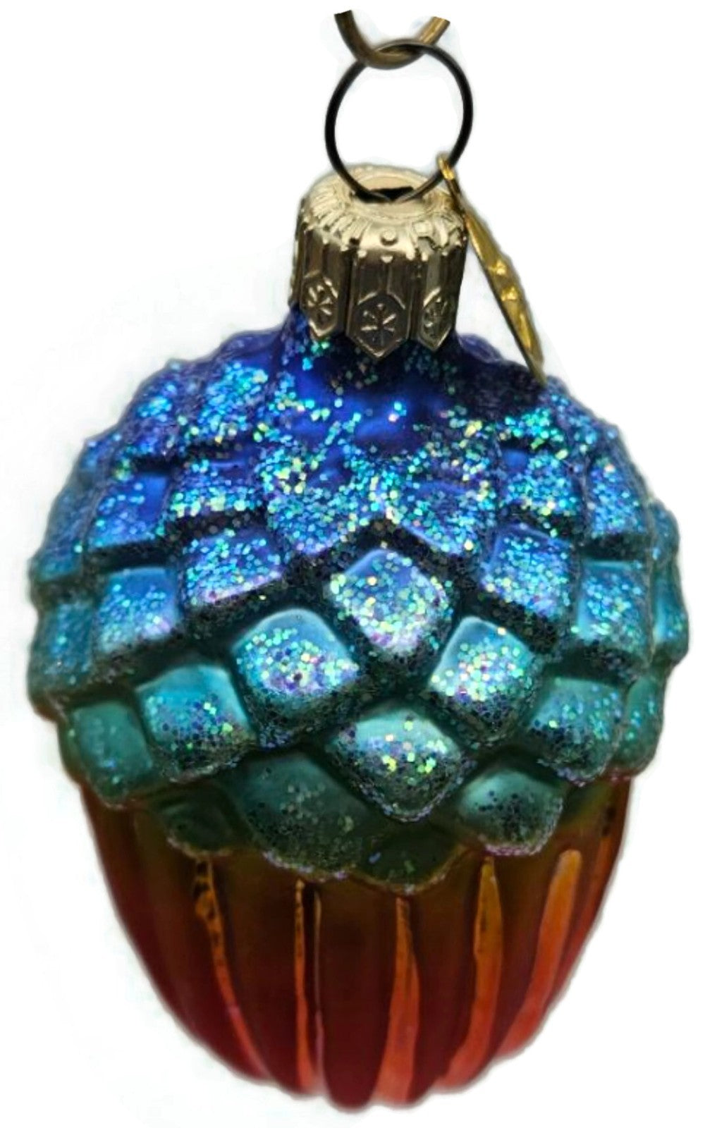 Christopher Radko Winter Acorn Blue Orange Ribbed Christmas Holiday Ornament3