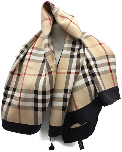 Burberry London Scarf Classic Check  Square Camel Beige New 100% Silk 34 X 340