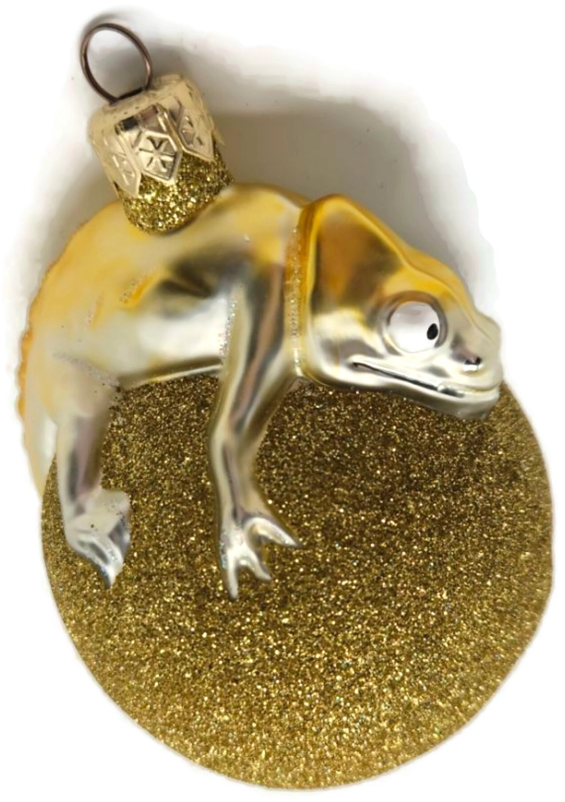 Patricia Breen Chameleon Gold Glittered Glass Christmas Holiday Ornament 99043