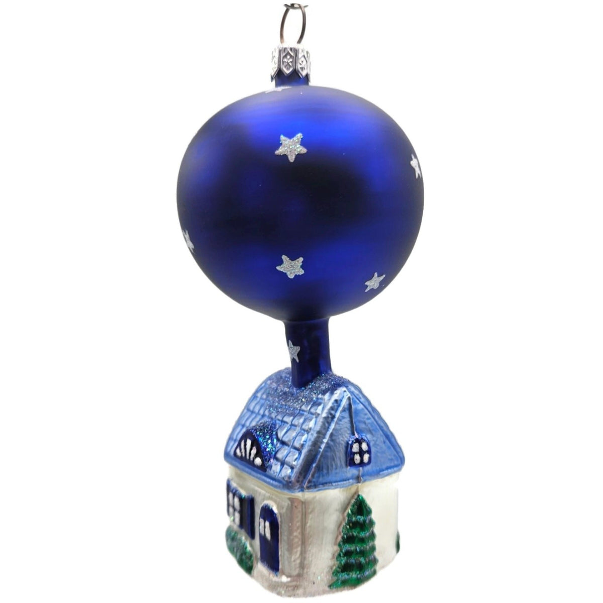 Patricia Breen Night House Blue Moons Stars Glass Christmas Tree Ornament 95195