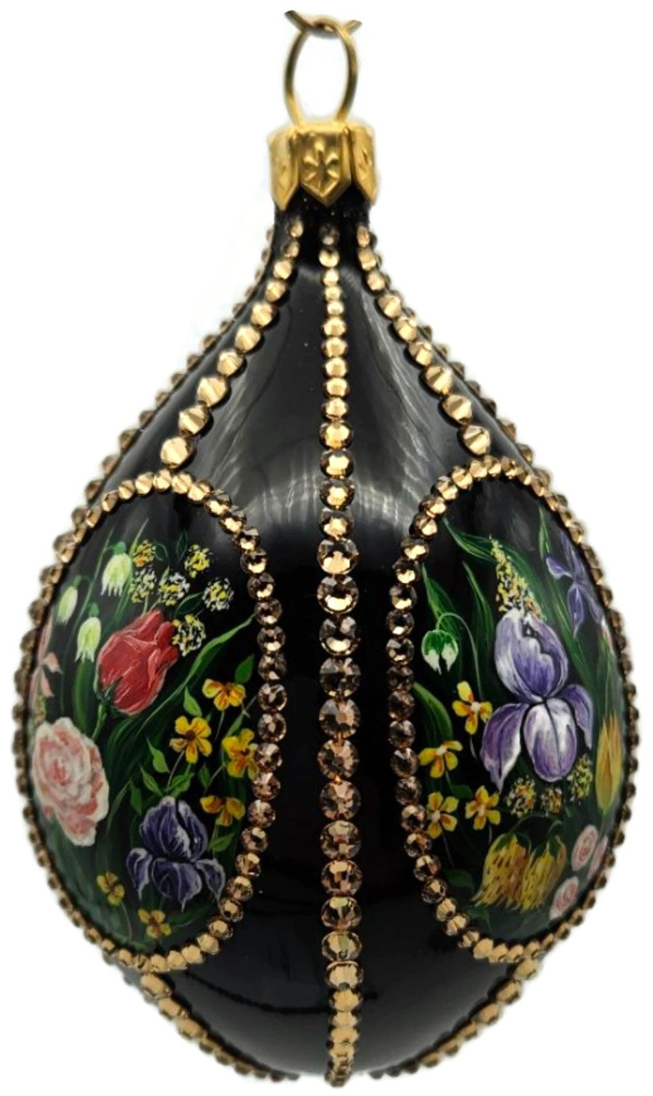 Patricia Breen Medium Egg Spring 1610 Jeweled Black Floral Easter Ornament 33148