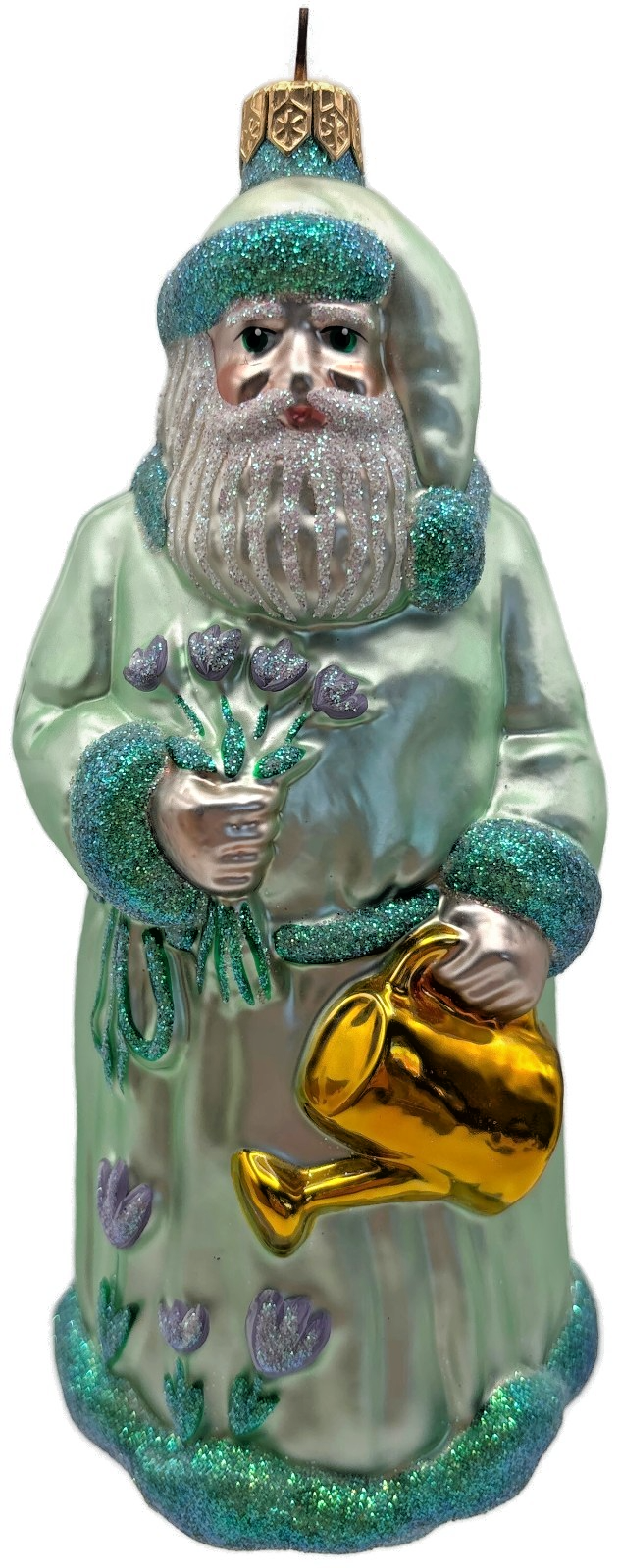 Patricia Breen Santa Dreams of Spring Flowers Gold Green Christmas Ornament 97400