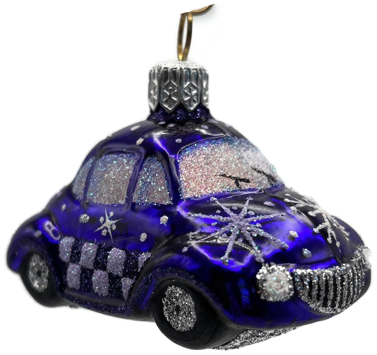 Patricia Breen Miniature Taxi Purple Snowflakes Christmas Ornament Signed 96318
