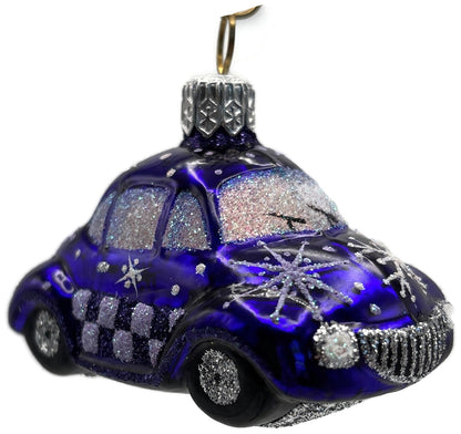 Patricia Breen Miniature Taxi Purple Snowflakes Christmas Ornament Signed 96318