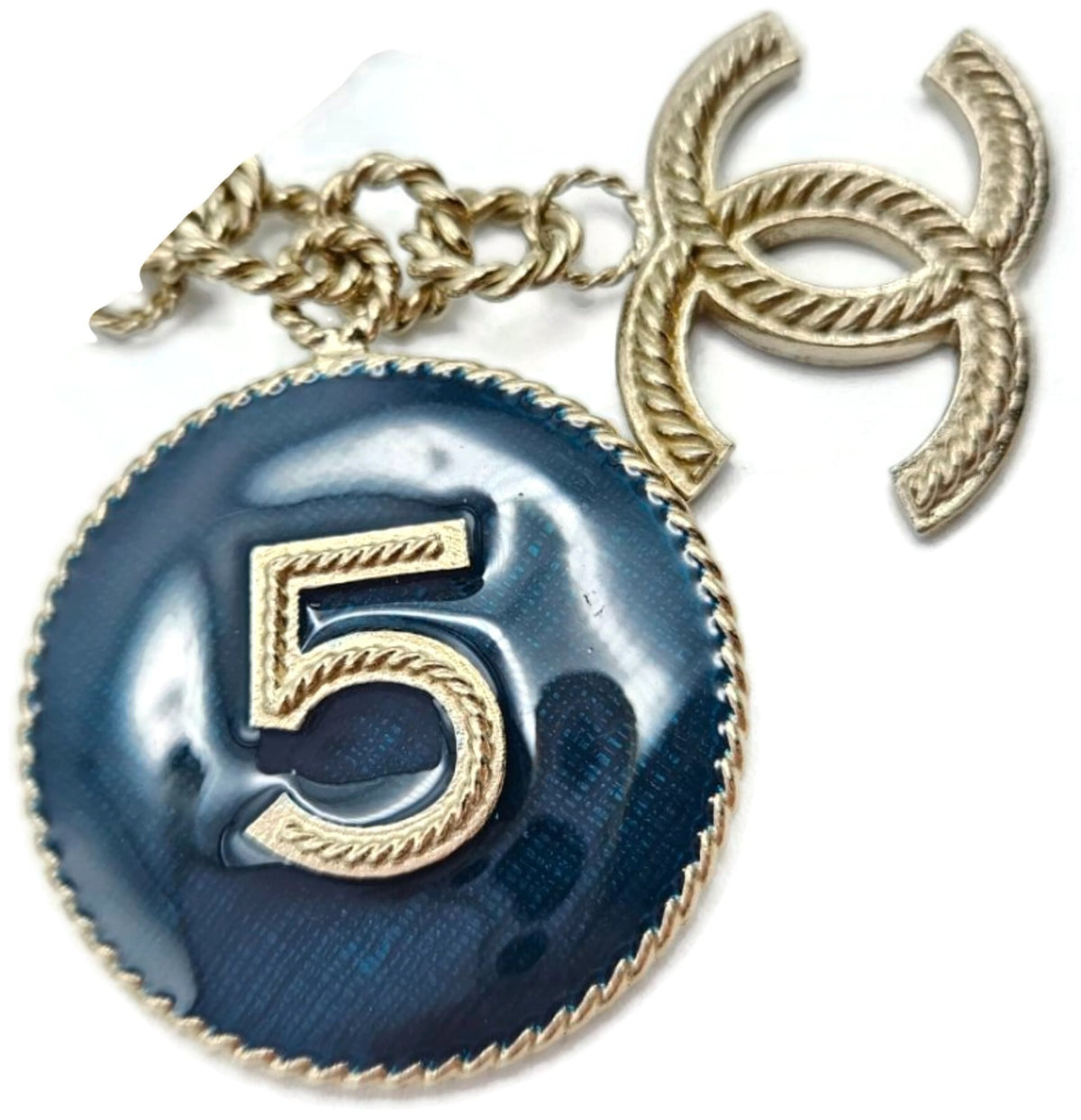 Chanel 13P A63103 No. 5 CC Medallion Charm Bracelet Light Gold Enamel 201321
