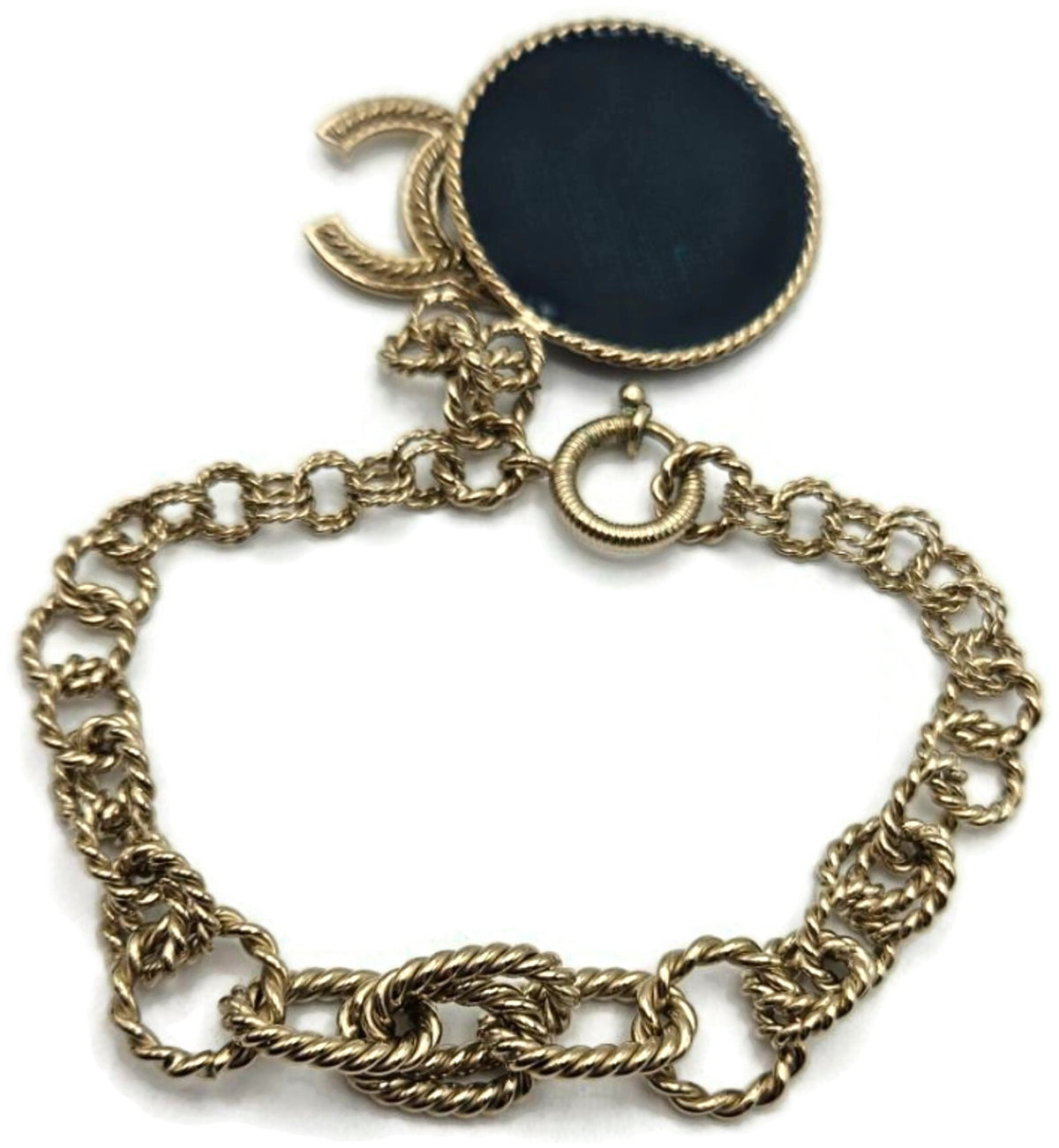 Chanel 13P A63103 No. 5 CC Medallion Charm Bracelet Light Gold Enamel 201317