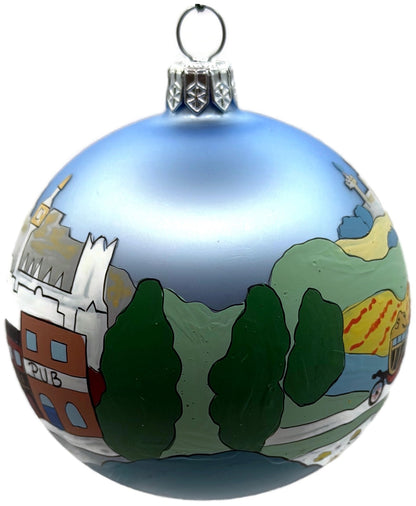 England Castle Horse Carriage Blue Hand Painted Glass Christmas Ornament3