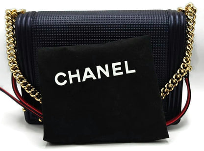 CHANEL Large Boy Flap Bag Navy Blue Calfskin Leather Gold Hardware Shoulder Bag20