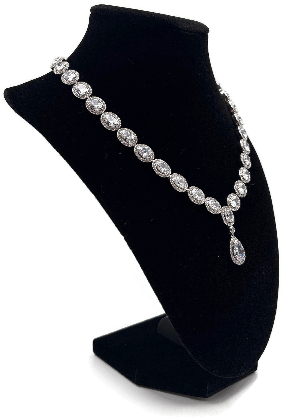 Nadri CZ Pear Drop Frontal Necklace Rhodium Halo Cubic Zirconia 16in1