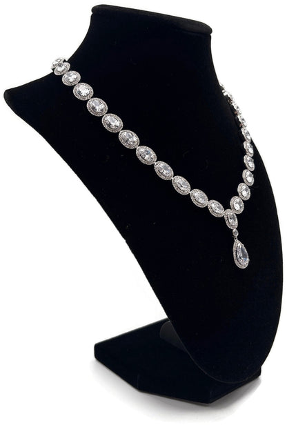 Nadri CZ Pear Drop Frontal Necklace Rhodium Halo Cubic Zirconia 16in1