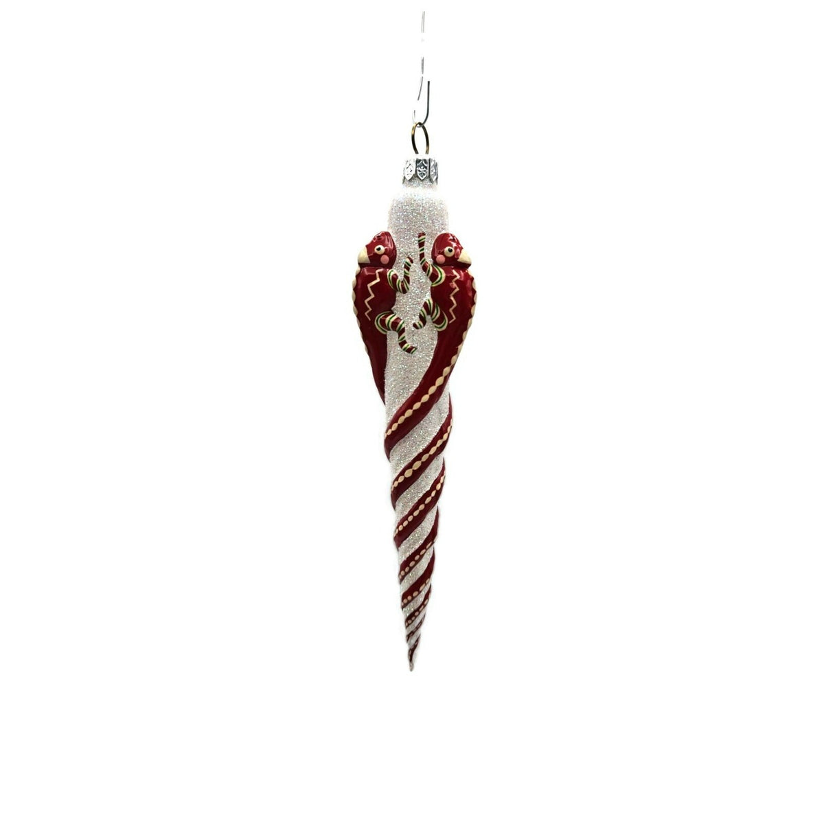 Patricia Breen Chameleon Icicle Red Glittered Striped Christmas Ornament 28114