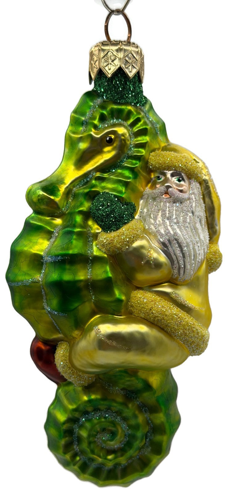Patricia Breen Hi Ho Santa Yellow Green Seahorse Glass Christmas Ornament 99142