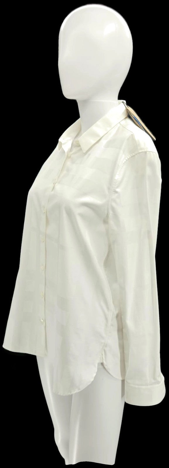Burberry London White Tonal Check Button Front Shirt Women's Size 8 NWT1