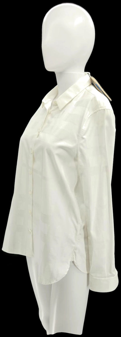 Burberry London White Tonal Check Button Front Shirt Women's Size 8 NWT1