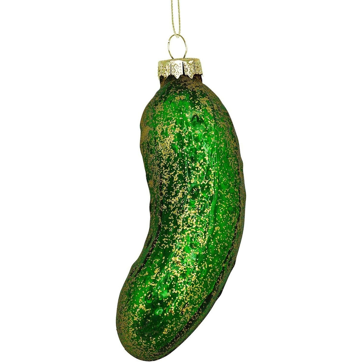 4E’s Novelty Sparkly Green Dill Pickle 4” Blown Glass Christmas Tree Ornament0