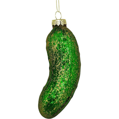 4E’s Novelty Sparkly Green Dill Pickle 4” Blown Glass Christmas Tree Ornament0